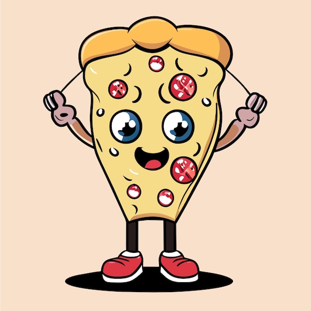 Cute pizza slice wearing glasses with thumbs up cartoon vector icon illustration