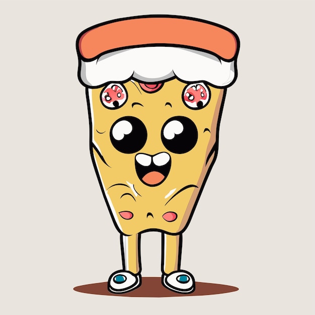Cute pizza slice wearing glasses with thumbs up cartoon vector icon illustration