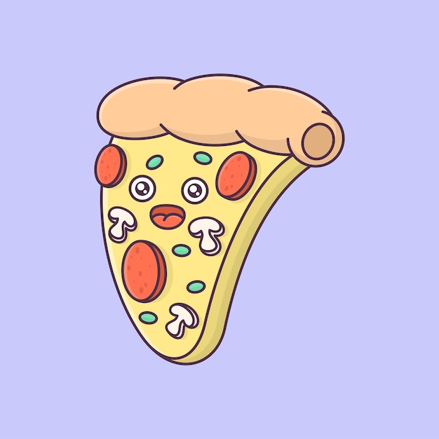 Pizza carina con illustrazione dell'icona vettore dei funghi icona della natura alimentare isolata