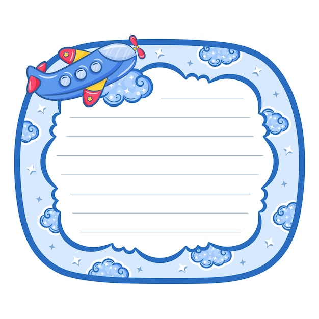 cute plane frame with clouds note letter with pastel coloring for writing