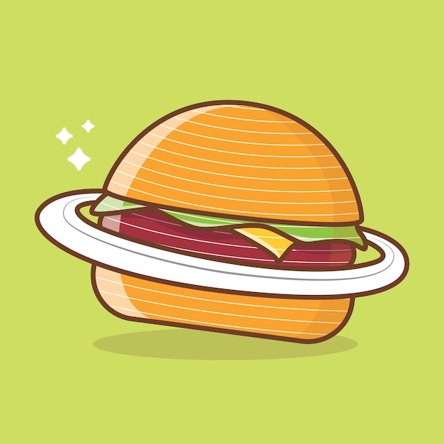 Cute planet burger cartoon vector icon illustration logo mascot hand drawn concept trandy cartoon