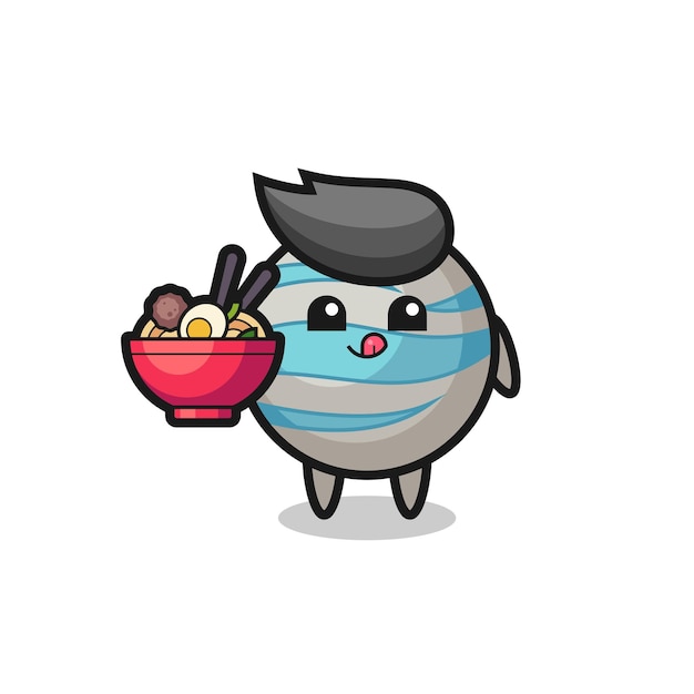 Cute planet character eating noodles