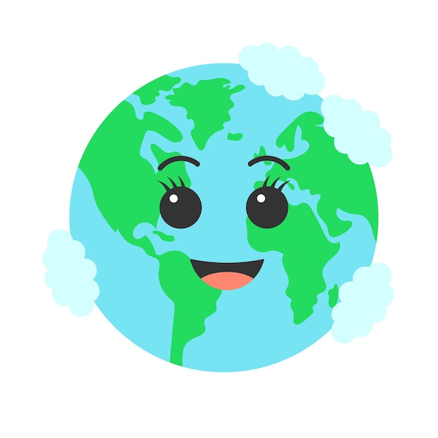 Милая планета Земля Кавайи Земля персонаж мультфильма плоская векторная иллюстрация