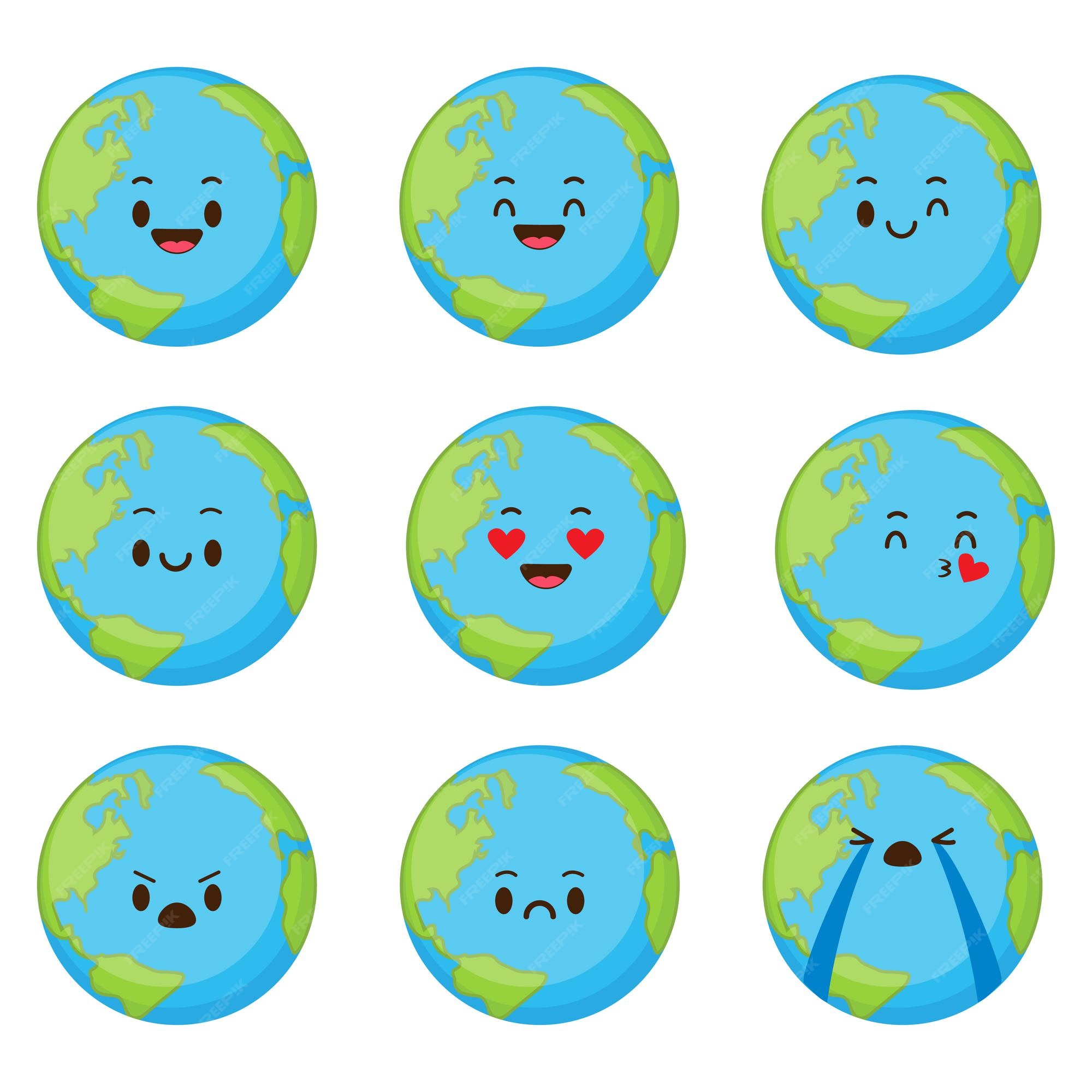 Premium Vector | Cute planet earth set. cartoon planet emoji collection ...