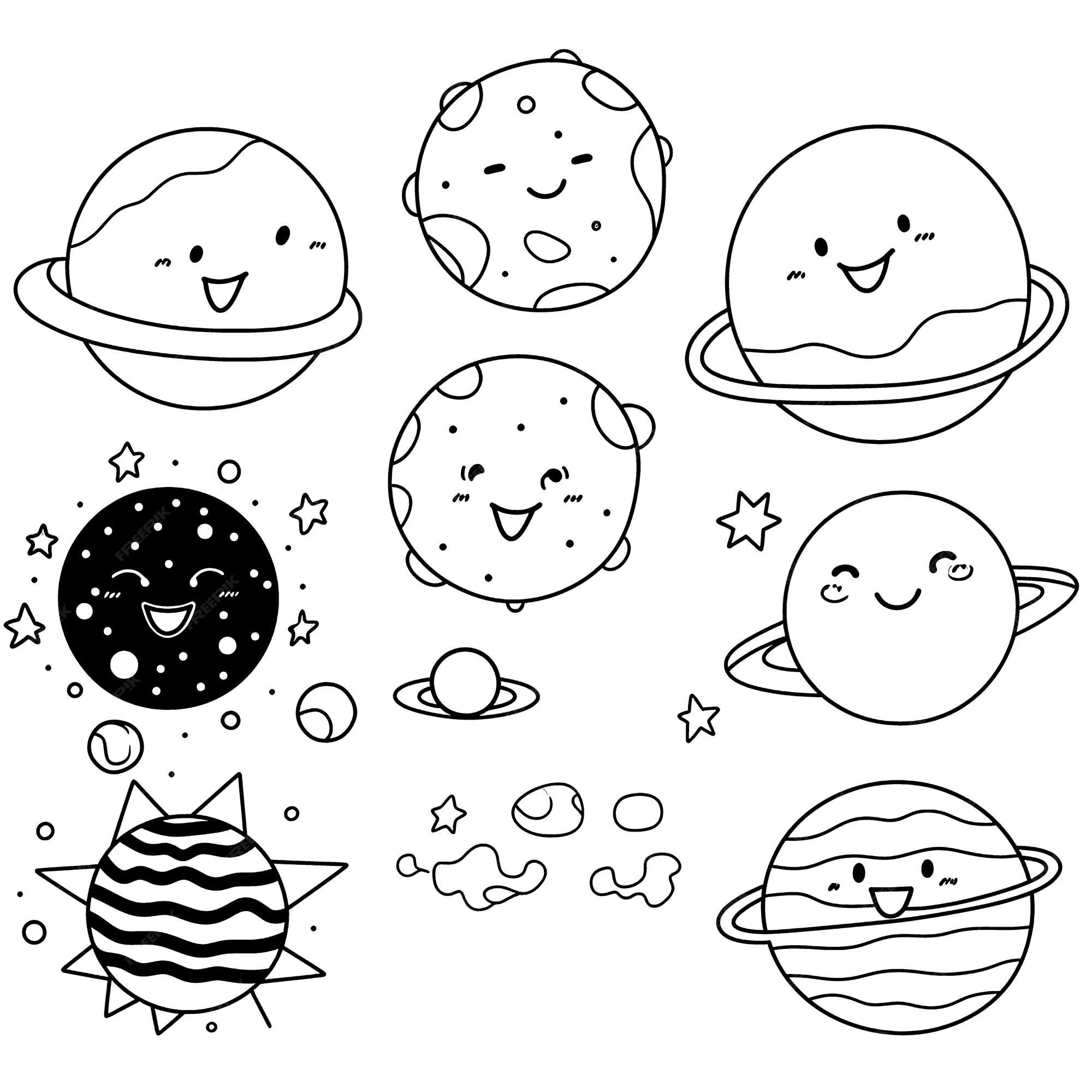 Premium Vector  Kawaii doodle cartoon planet coloring design