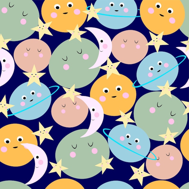 Cute Planets In Space Cartoon Vector Background Pattern Seamless