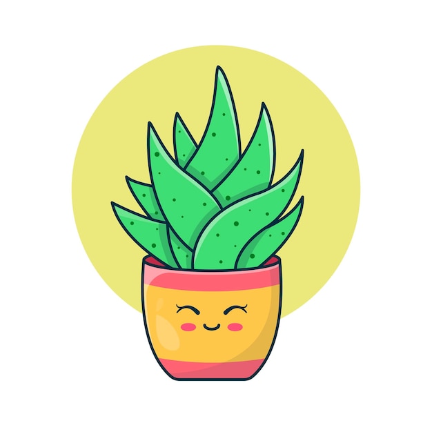 Vector cute plant illustration with face