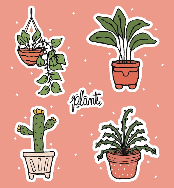 Vector cute plant planner sticker collection