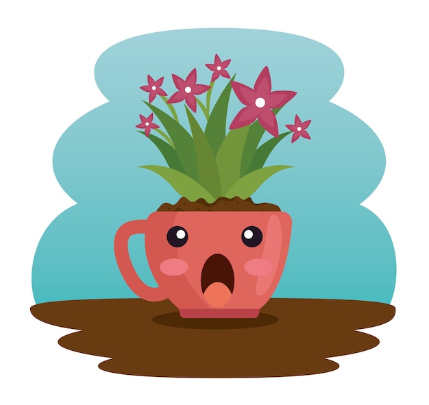 Vector cute plant in pot kawaii character