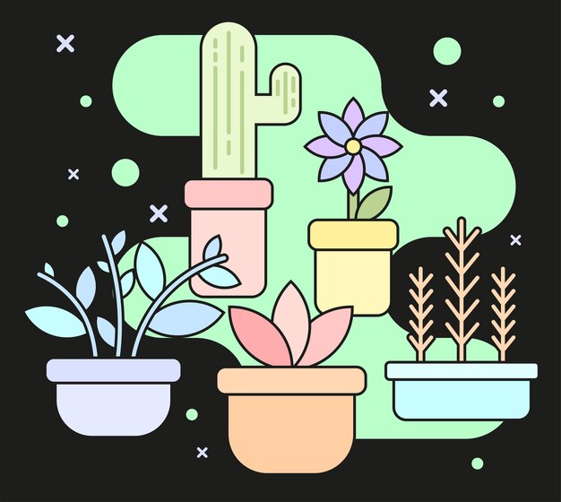 Cute plants in pots vector illustration