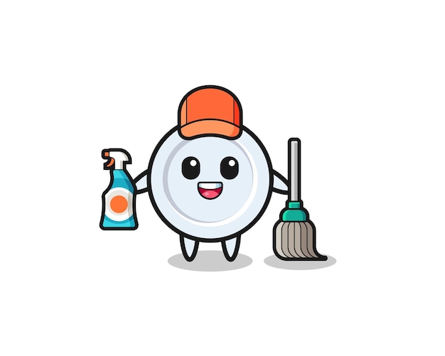 Cute plate character as cleaning services mascot