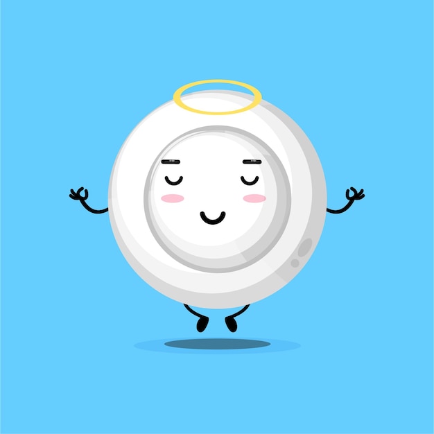 Cute plate character meditating in yoga pose