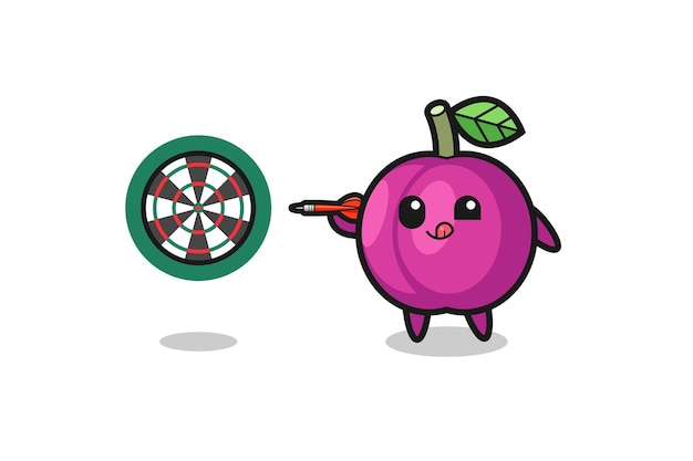 Cute plum fruit is playing dart , cute design