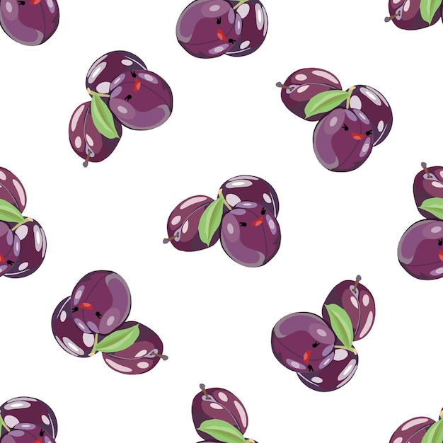 Cute plums seamless pattern Vector illustration Food icon concept Flat cartoon style