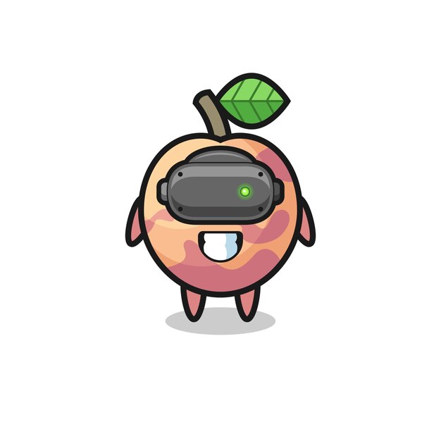 Cute pluot fruit using VR headset