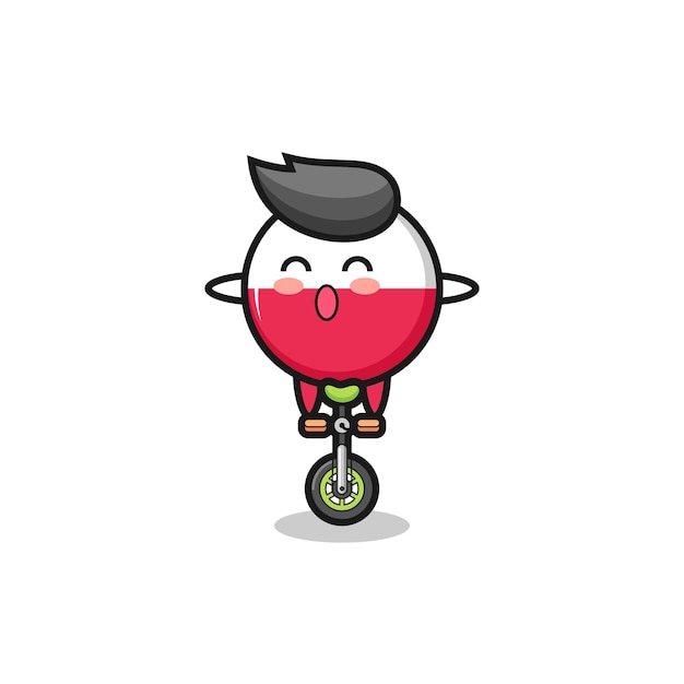 The cute poland flag badge character is riding a circus bike , cute style design for t shirt, sticker, logo element