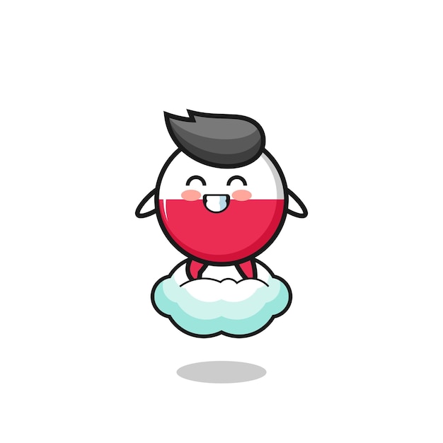 Cute poland flag illustration riding a floating cloud