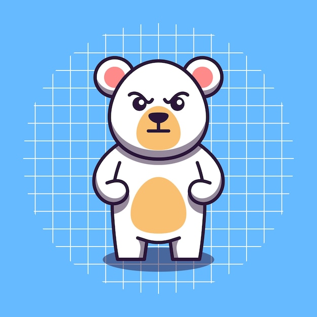 Cute polar bear character with angry expression