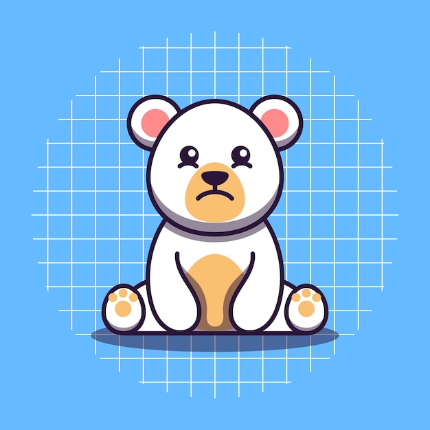 Cute polar bear character with sad expression