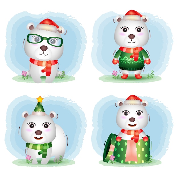 Cute polar bear christmas characters collection
