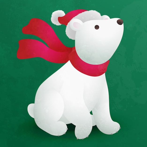 Vettore simpatico cartone animato piatto cucciolo di orso polare per la decorazione di natale