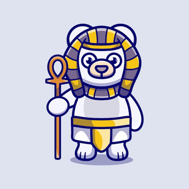 Cute polar bear pharaoh carrying a stick