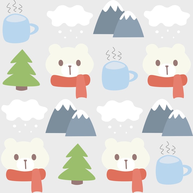 Vector cute polar bear seamless pattern