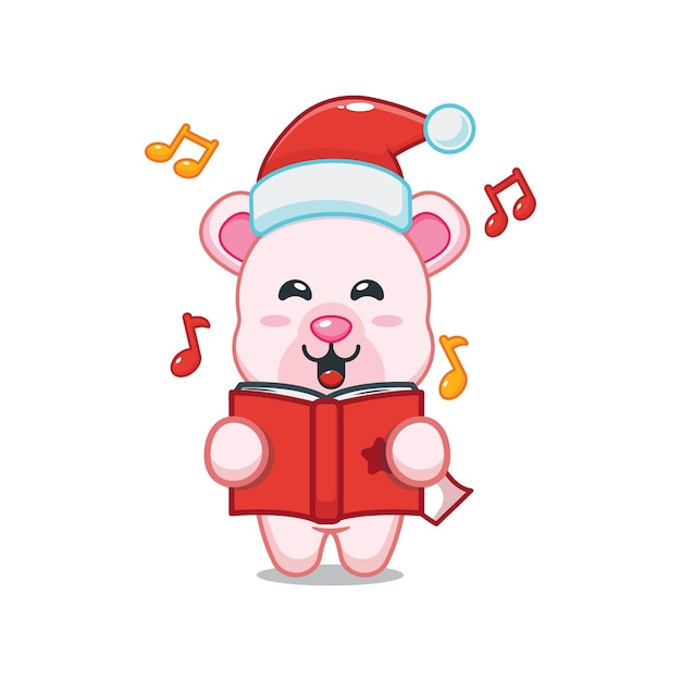 かわいいホッキョクグマがクリスマスソングを歌うかわいいクリスマス漫画イラスト