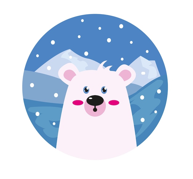 Vector cute polar bear snow landscape