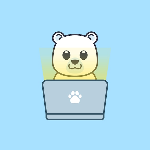 Cute Polar Bear Using Laptop Illustration