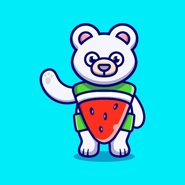 Cute polar bear wear costume watermelon