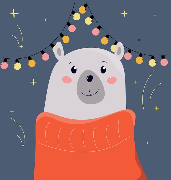 a cute polar bear wearing an orange sweater