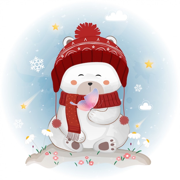 Cute polar bear in the winter.