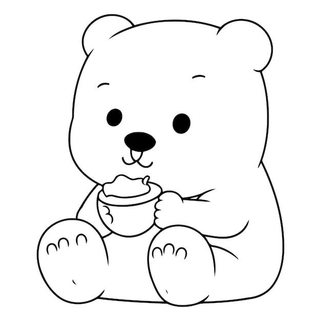 Un orso polare carino con una tazza di caffè.