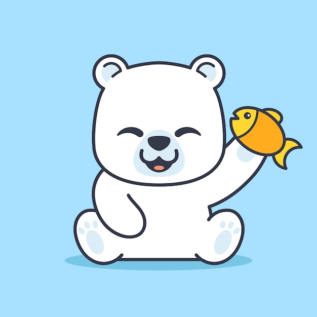 Cute Polar Bear With Fish Illustration