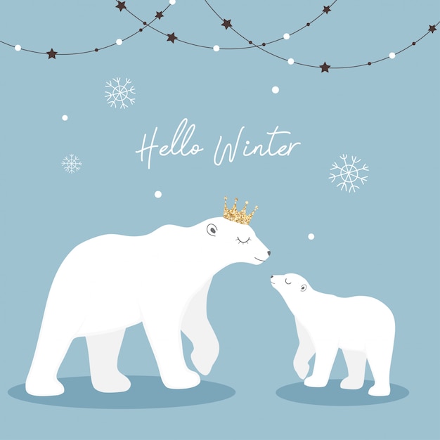 Симпатичные белые медведи вектор. мать и ребенок белые медведи.