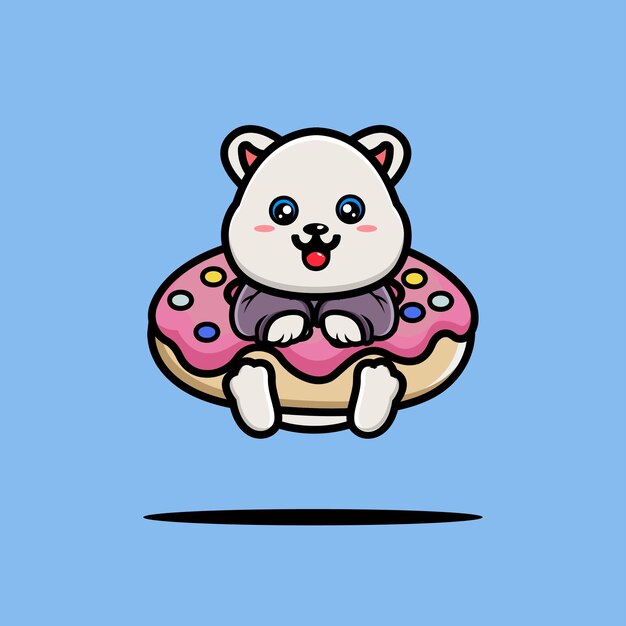 Cute polar hug big doughnut cartoon