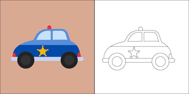 Cute police car suitable for children's coloring page vector illustration