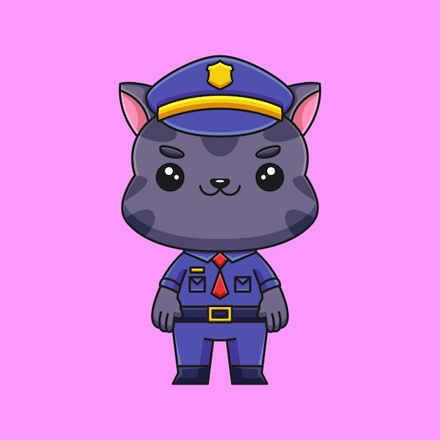 Vector cute police cat cartoon doodle hand drawn concept vector kawaii icon illustration