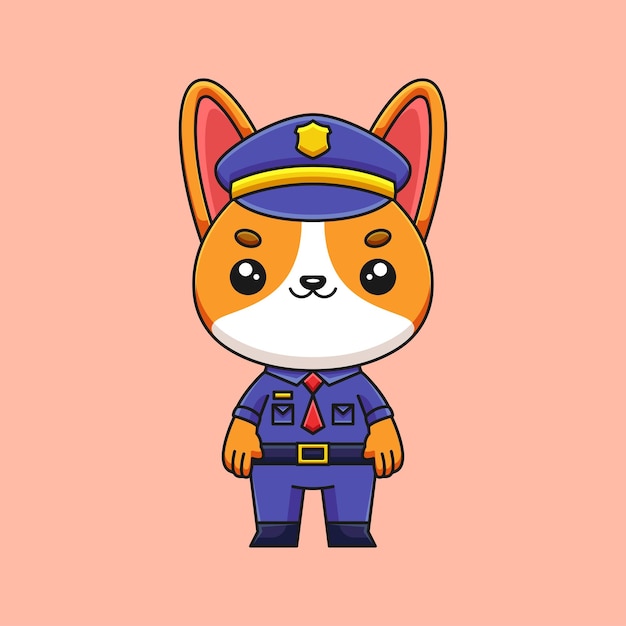 귀여운 경찰 corgi 만화 낙서 예술 손으로 그린 개념 벡터 귀여운 아이콘 그림