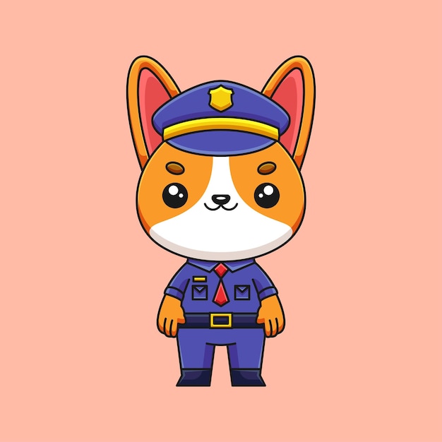 Illustrazione dell'icona di kawaii di vettore di concetto disegnato a mano di arte di doodle del fumetto di corgi della polizia sveglia