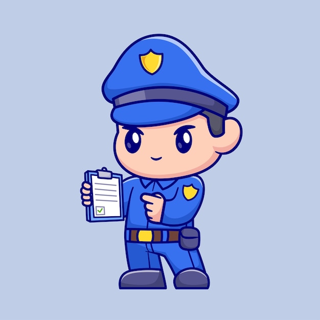 クリップボードを握る可愛い警察 漫画 ベクトル アイコン イラスト 人間 職業 孤立したフラット