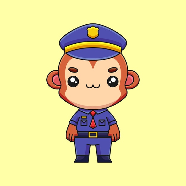 Cute police monkey cartoon doodle art hand drawn concept vector kawaii icon illustration