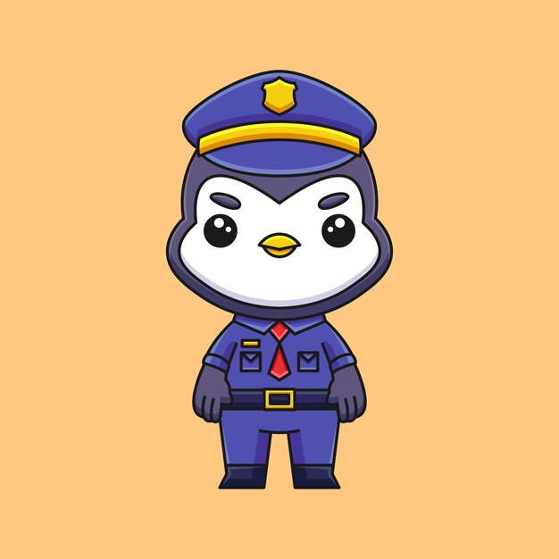 Cute police penguin cartoon doodle hand drawn concept vector kawaii icon illustration