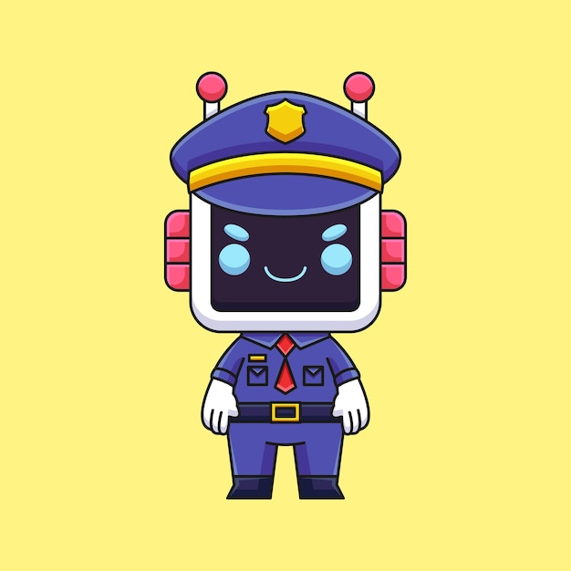 Cute police robot cartoon doodle hand drawn concept vector kawaii icon illustration