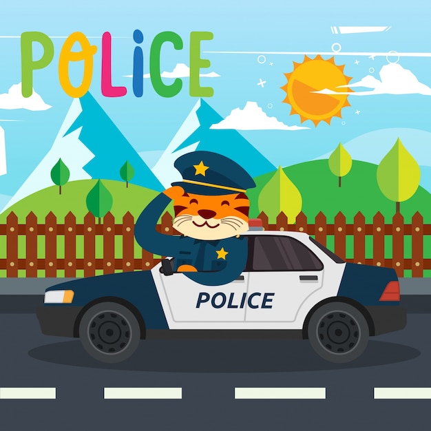 Cute Police Tiger Animal Occupation Illustration