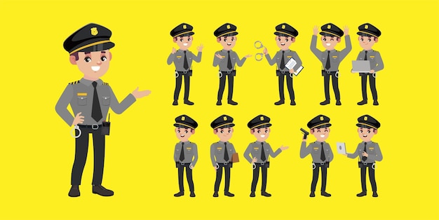 Vector cute policeman with different poses