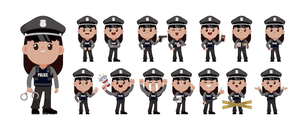 Vector cute policeman with different poses