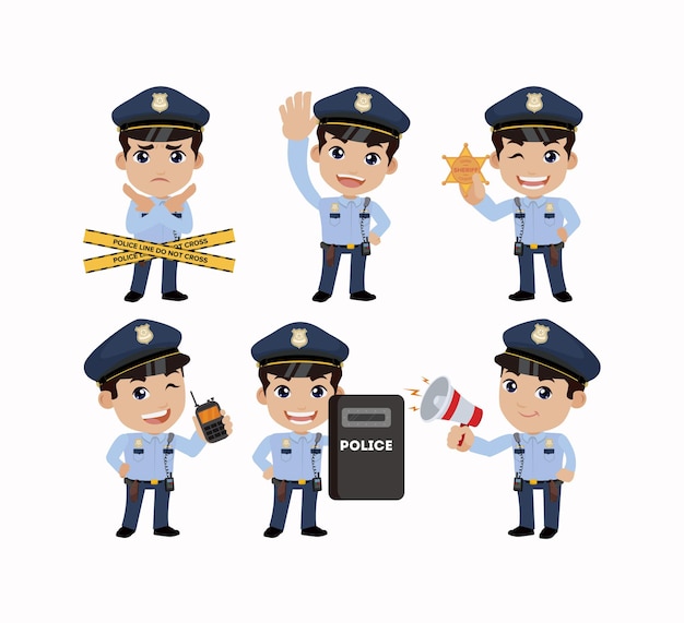 Cute policeman with different poses
