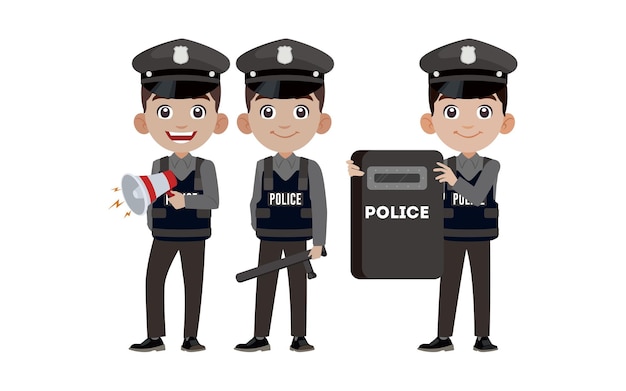 Cute policeman with different poses